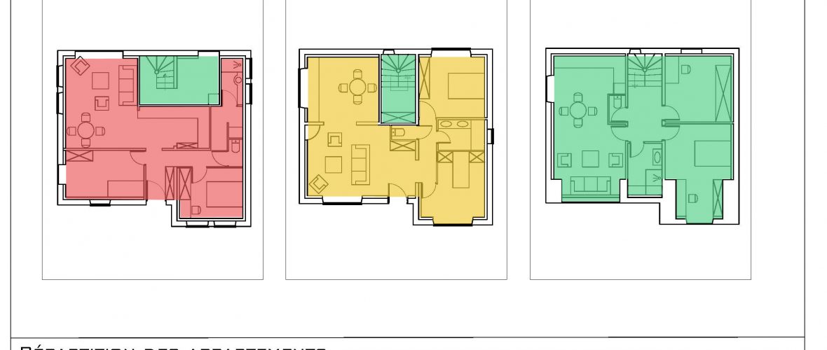 Proposition de répartition des étages en 3 appartements