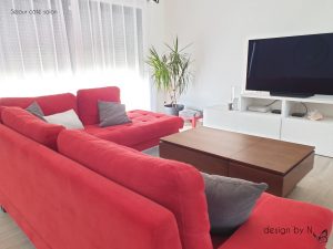 décoration aménagement séjour canapé rouge