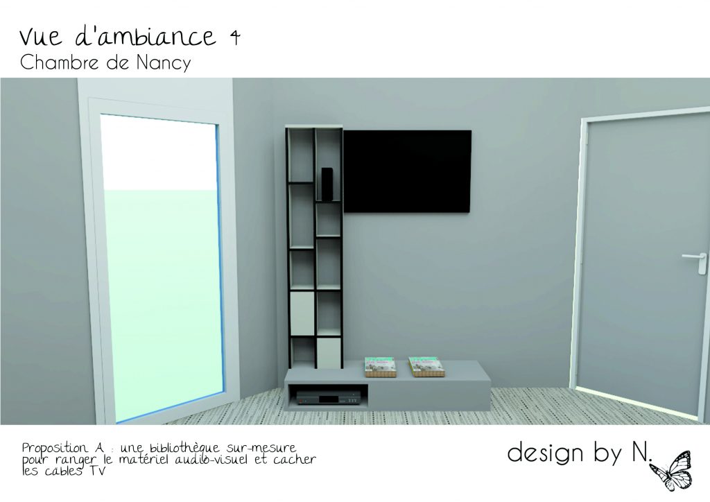 Dessin 3D projet meuble TV - Chambre Alix